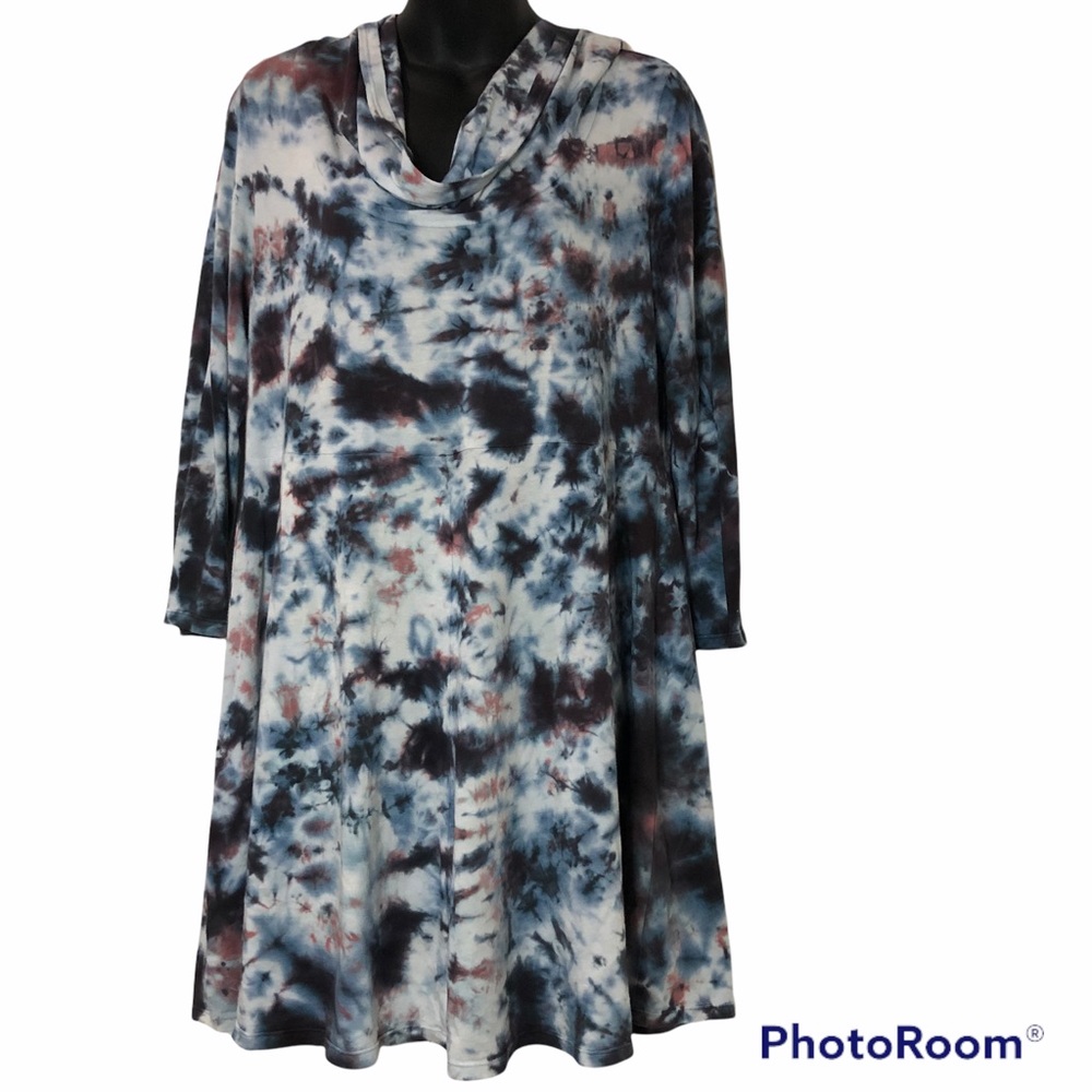 SOFT SURROUNDINGS Tie dye long sleeve cowl neck hooded tunic / dress size Small